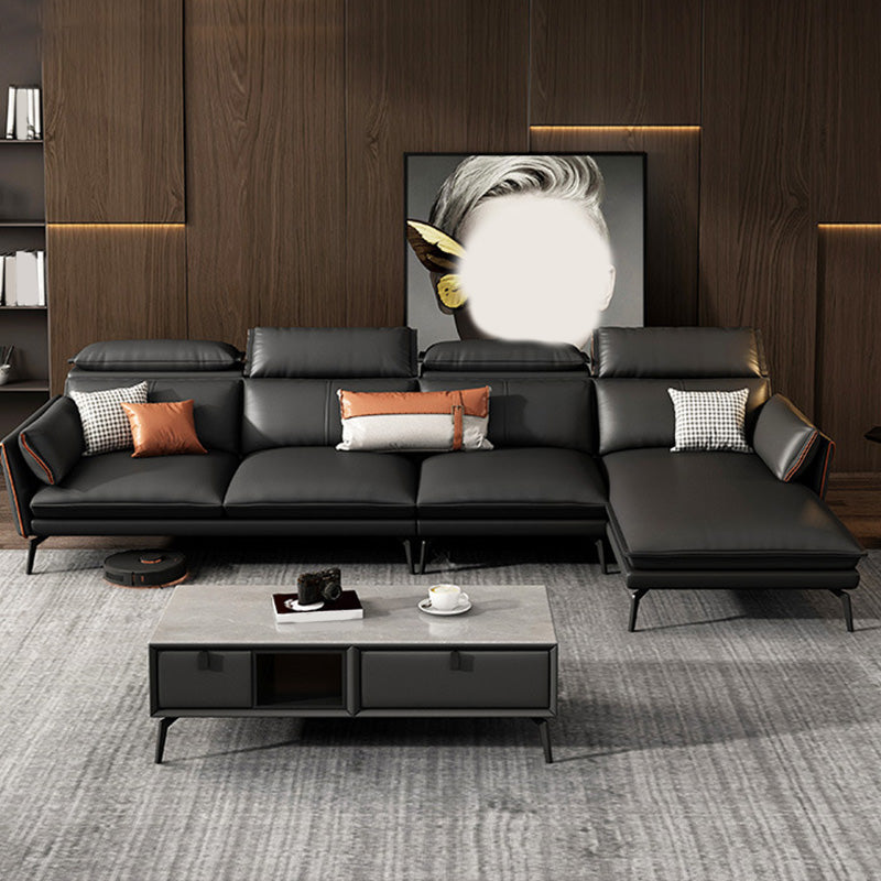 Modern Sofa & Chaise 4-seat Faux Leather Flared Arm Sectional