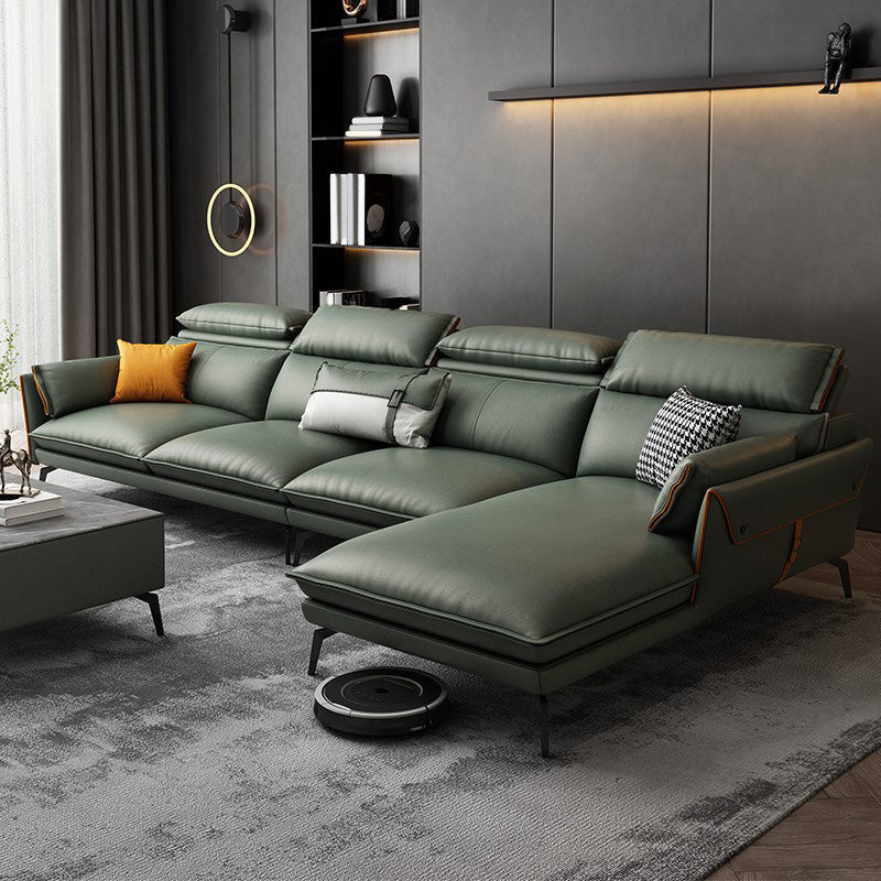 Modern Sofa & Chaise 4-seat Faux Leather Flared Arm Sectional