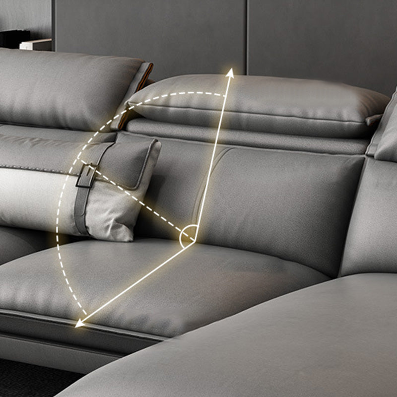 Modern Sofa & Chaise 4-seat Faux Leather Flared Arm Sectional