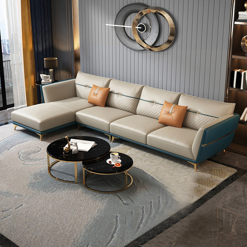 Sofá y chaise de brazo de cuero genuino contemporáneo resistente a las manchas