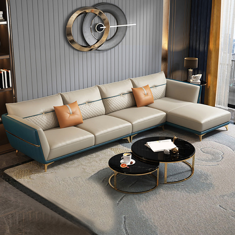 Sofá y chaise de brazo de cuero genuino contemporáneo resistente a las manchas