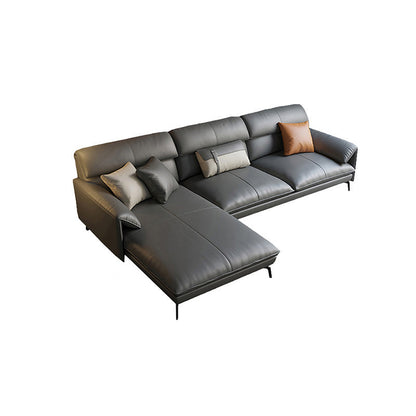 Genuine Leather Sectional Dark Gray Pillow Top Arm Sectional for Living Room 108"L x 69"W x 35"H Left Clearhalo 'furn' 'furn_sectionals' 'Furniture' 'Living Room Furniture' 'Sectionals' 5650774