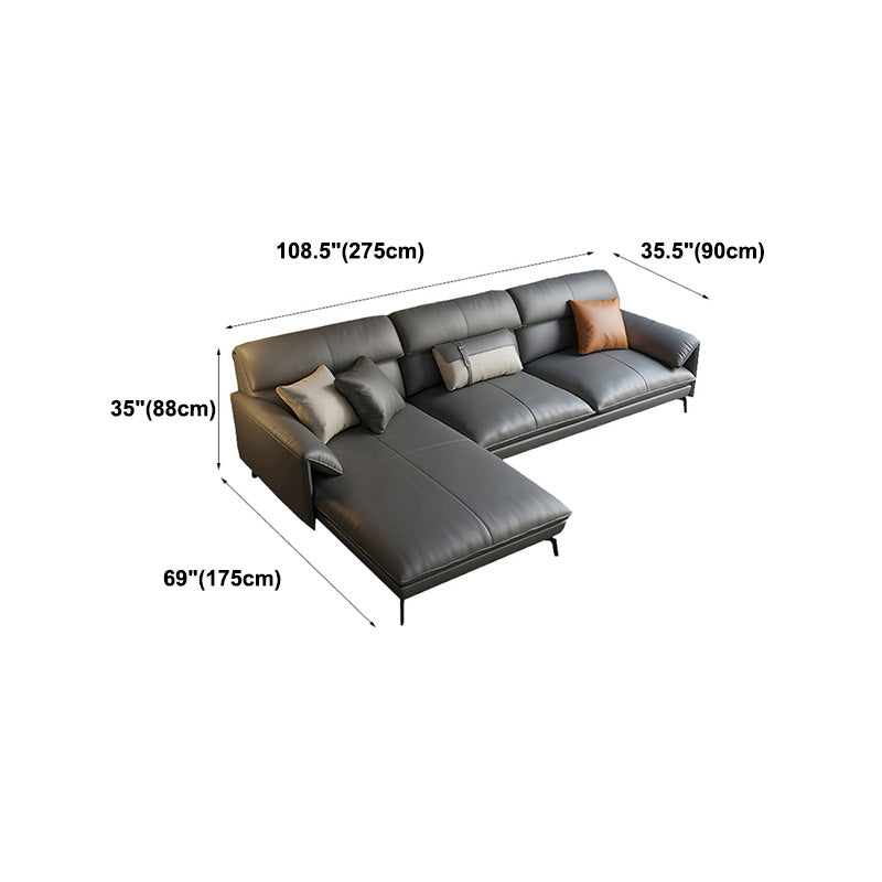 Genuine Leather Sectional Dark Gray Pillow Top Arm Sectional for Living Room Clearhalo 'furn' 'furn_sectionals' 'Furniture' 'Living Room Furniture' 'Sectionals' 5650782