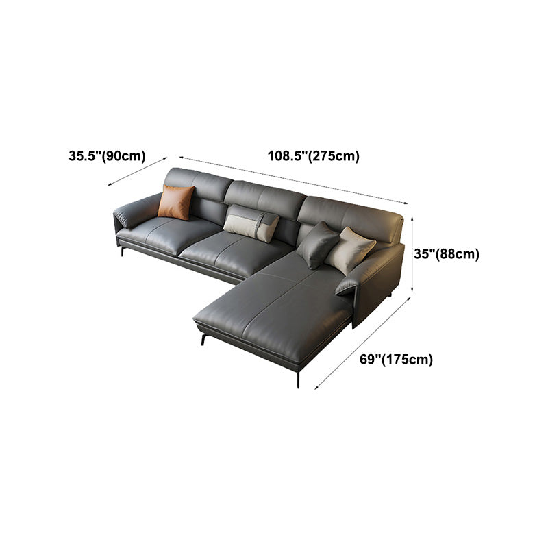 Genuine Leather Sectional Dark Gray Pillow Top Arm Sectional for Living Room Clearhalo 'furn' 'furn_sectionals' 'Furniture' 'Living Room Furniture' 'Sectionals' 5650783