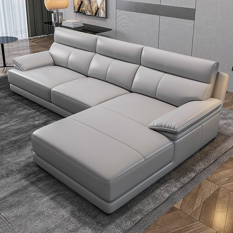 Scandinavian Stationary Cloud Gray Genuine Leather Cushion Back Sofa