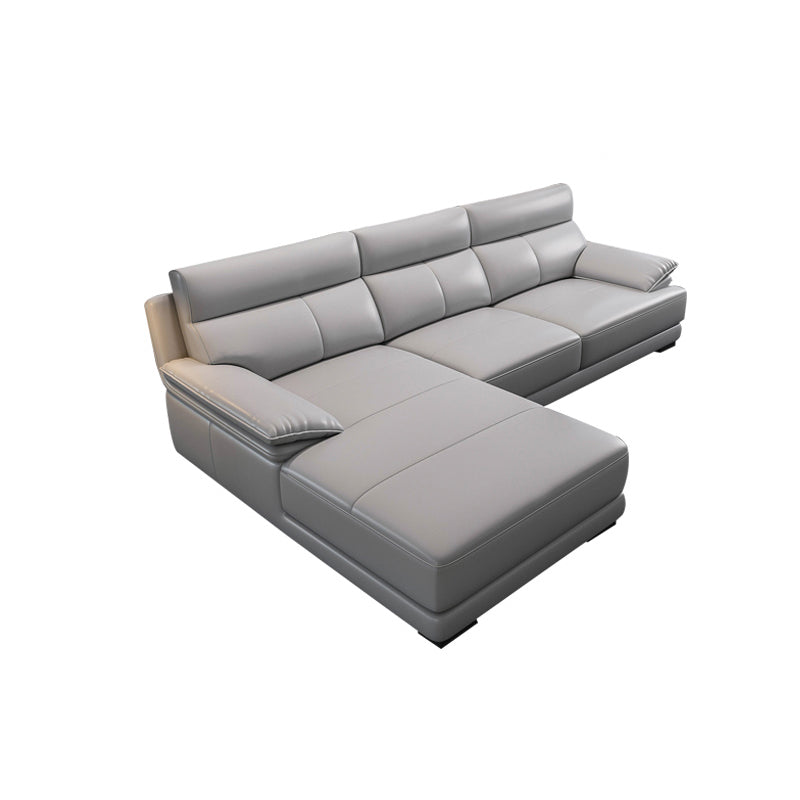 Scandinavian Stationary Cloud Gray Genuine Leather Cushion Back Sofa