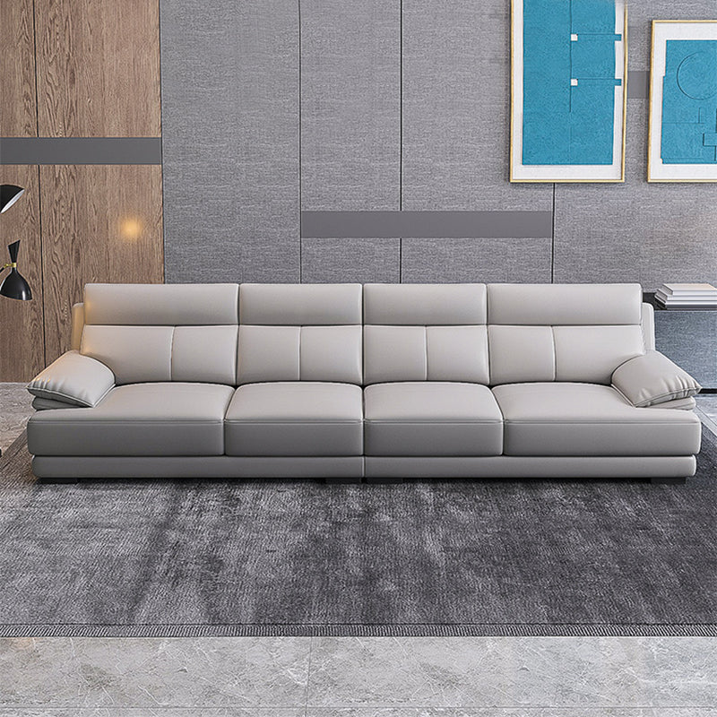 Scandinavian Stationary Cloud Gray Genuine Leather Cushion Back Sofa