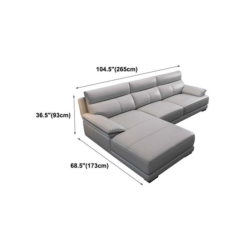 Scandinavian Stationary Cloud Gray Genuine Leather Cushion Back Sofa