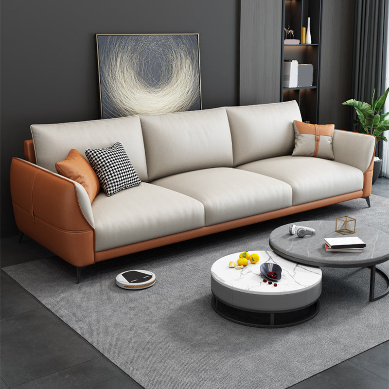 Scandinavian Stationary Faux leather Square Arm Cushion Back Sofa & Chaise