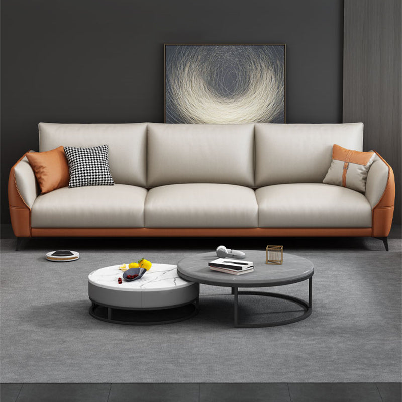 Scandinavian Stationary Faux leather Square Arm Cushion Back Sofa & Chaise