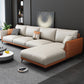 Scandinavian Stationary Faux leather Square Arm Cushion Back Sofa & Chaise