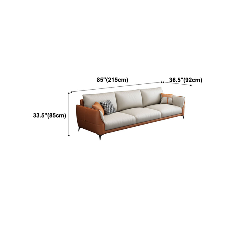 Scandinavian Stationary Faux leather Square Arm Cushion Back Sofa & Chaise