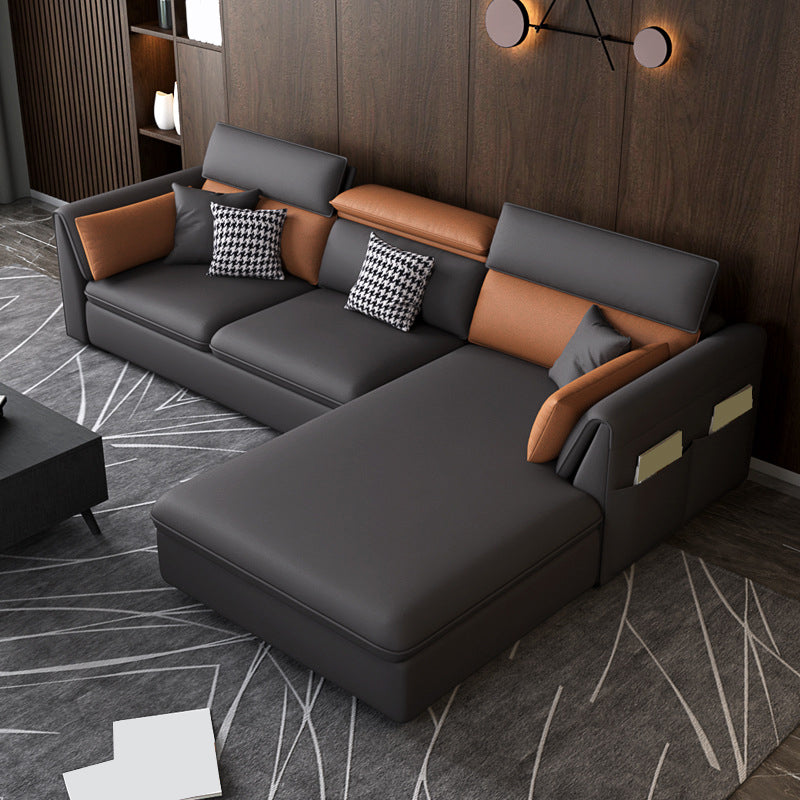 Adjustable Faux Leather Flared Arm Sectional with Storage for Living Room