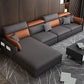 Adjustable Faux Leather Flared Arm Sectional with Storage for Living Room