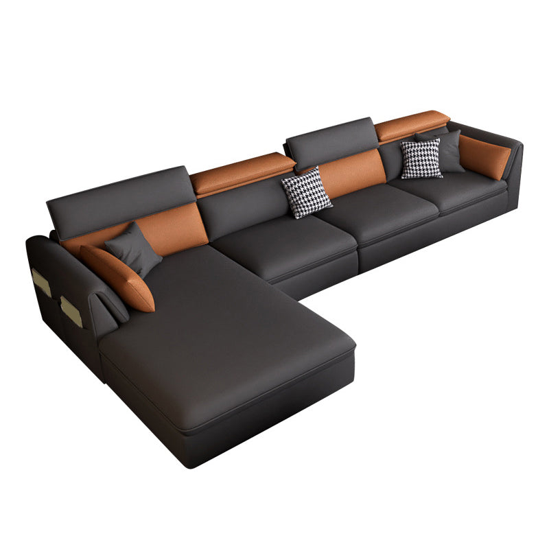 Adjustable Faux Leather Flared Arm Sectional with Storage for Living Room