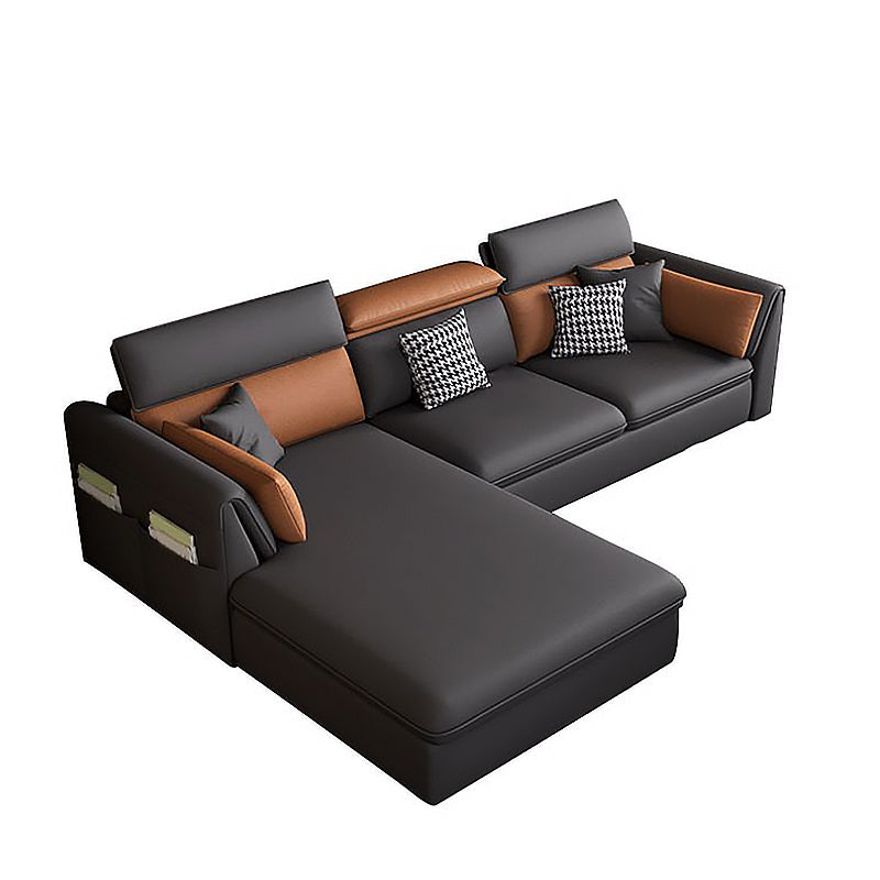 Adjustable Faux Leather Flared Arm Sectional with Storage for Living Room