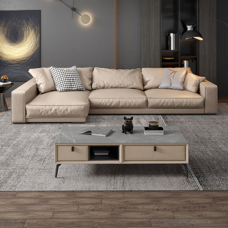 Pillowed Back Cushions Sectional Sofa, Square Arm Sectional Sofa,in Cream22" 114"L x 61"W x 22"H Left Latex Clearhalo 'furn' 'furn_sectionals' 'Furniture' 'Living Room Furniture' 'Sectionals' 5650966