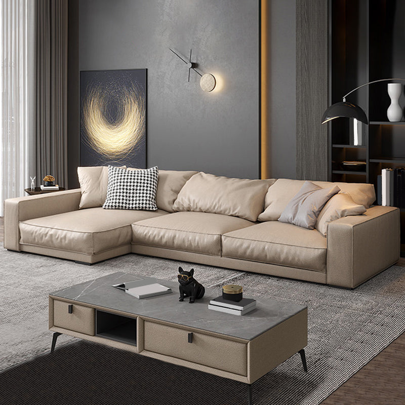 Pillowed Back Cushions Sectional Sofa, Square Arm Sectional Sofa,in Cream22" Clearhalo 'furn' 'furn_sectionals' 'Furniture' 'Living Room Furniture' 'Sectionals' 5650969