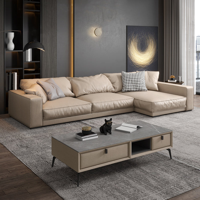 Pillowed Back Cushions Sectional Sofa, Square Arm Sectional Sofa,in Cream22" Clearhalo 'furn' 'furn_sectionals' 'Furniture' 'Living Room Furniture' 'Sectionals' 5650971