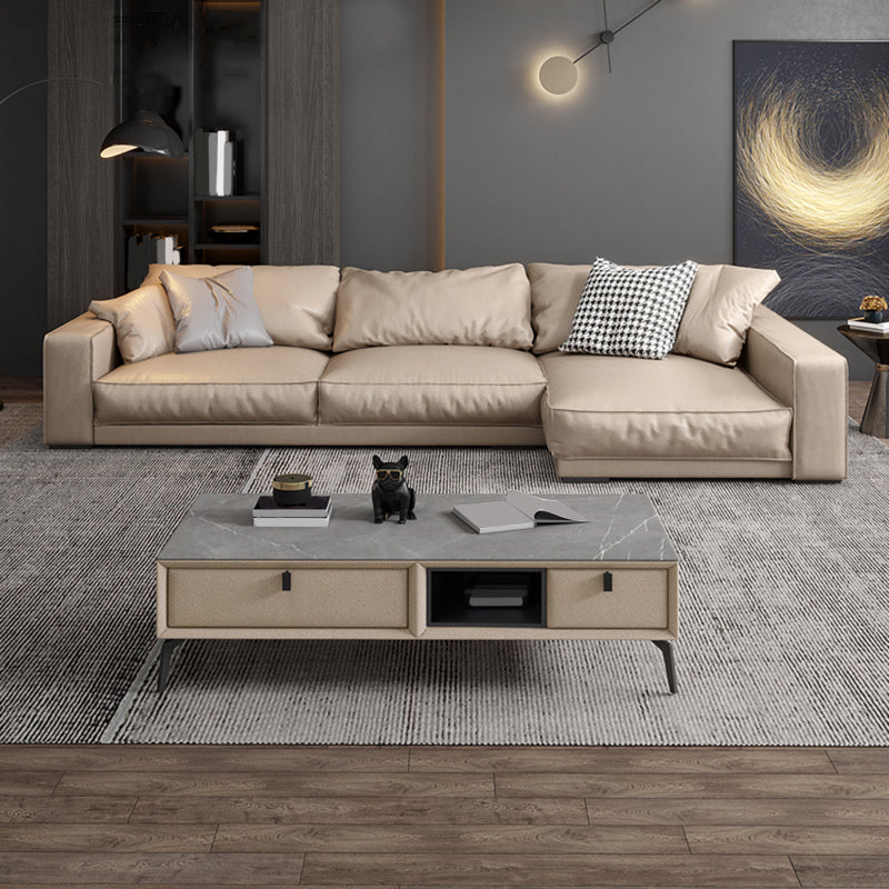 Pillowed Back Cushions Sectional Sofa, Square Arm Sectional Sofa,in Cream22" 114"L x 61"W x 22"H Right Latex Clearhalo 'furn' 'furn_sectionals' 'Furniture' 'Living Room Furniture' 'Sectionals' 5650972