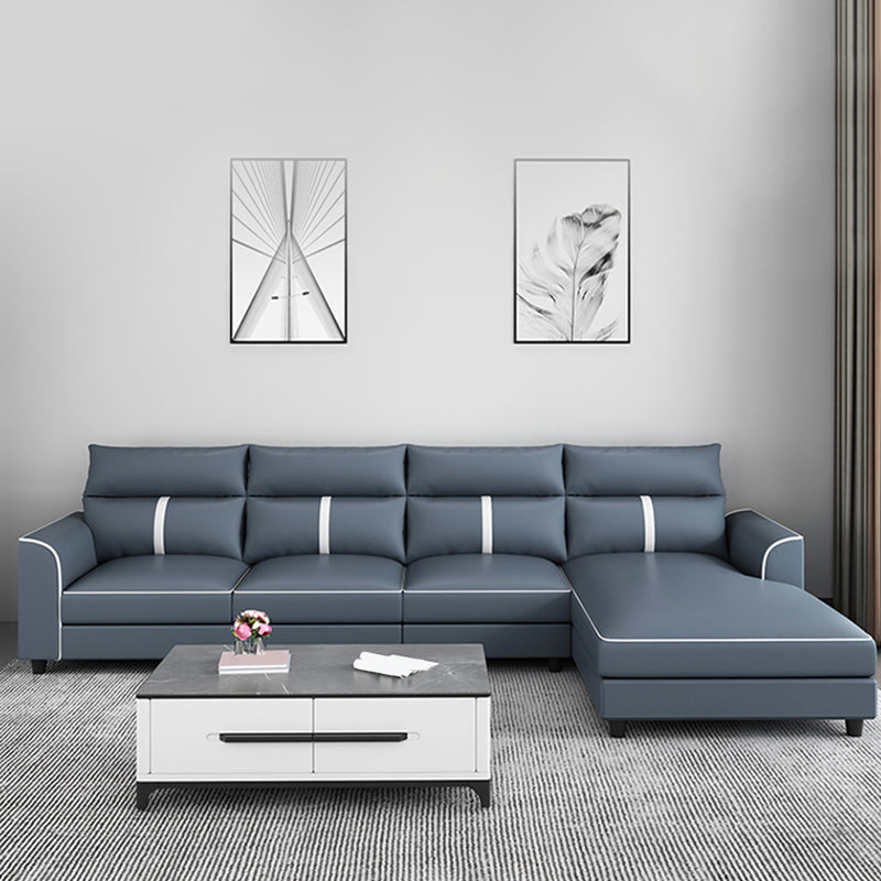 Blue Modern Faux Leather Sectional/Sofa for Living Room, Stain-Resistant
