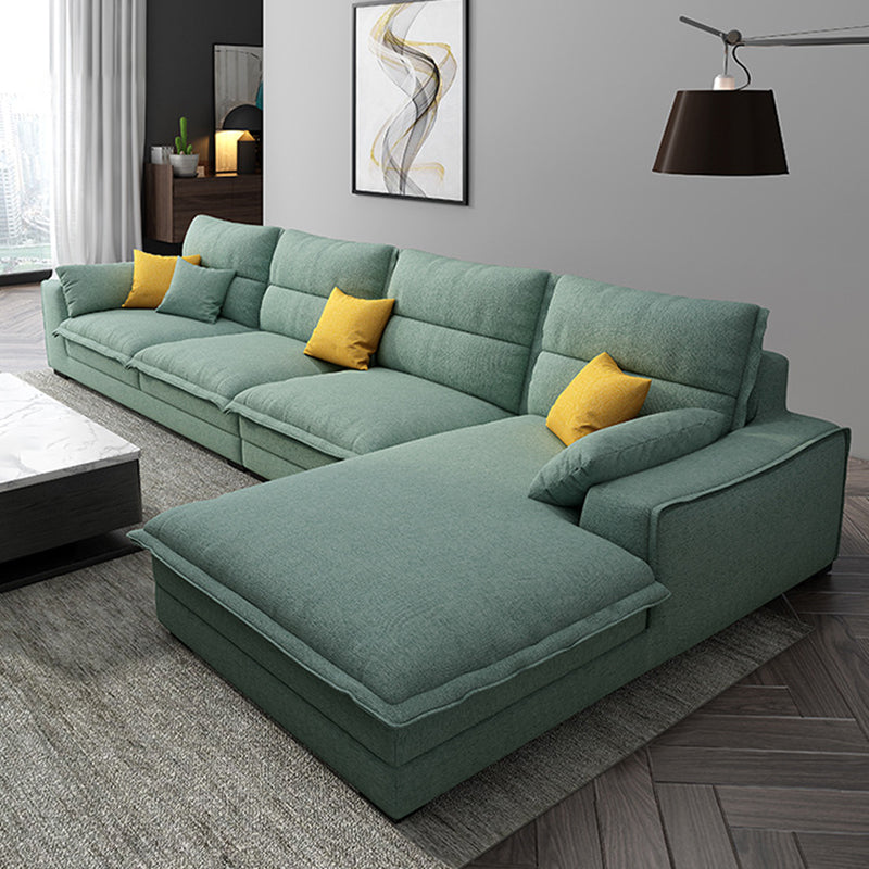 Divano sezionale di lino a forma di divano sezionale stazionario, cuscini posteriori