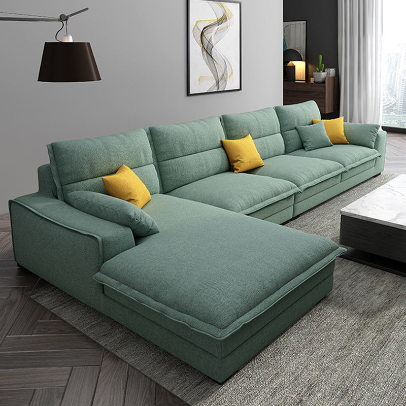 Divano sezionale di lino a forma di divano sezionale stazionario, cuscini posteriori