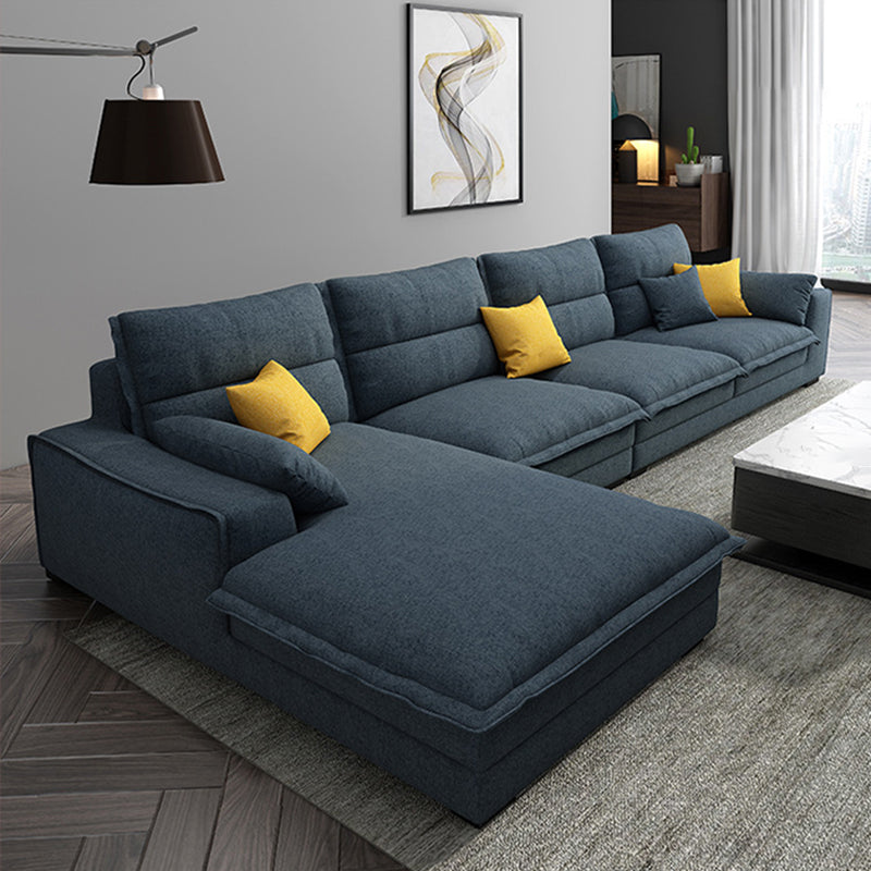 Divano sezionale di lino a forma di divano sezionale stazionario, cuscini posteriori