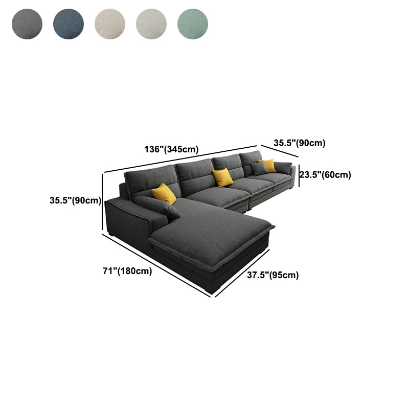 Divano sezionale di lino a forma di divano sezionale stazionario, cuscini posteriori