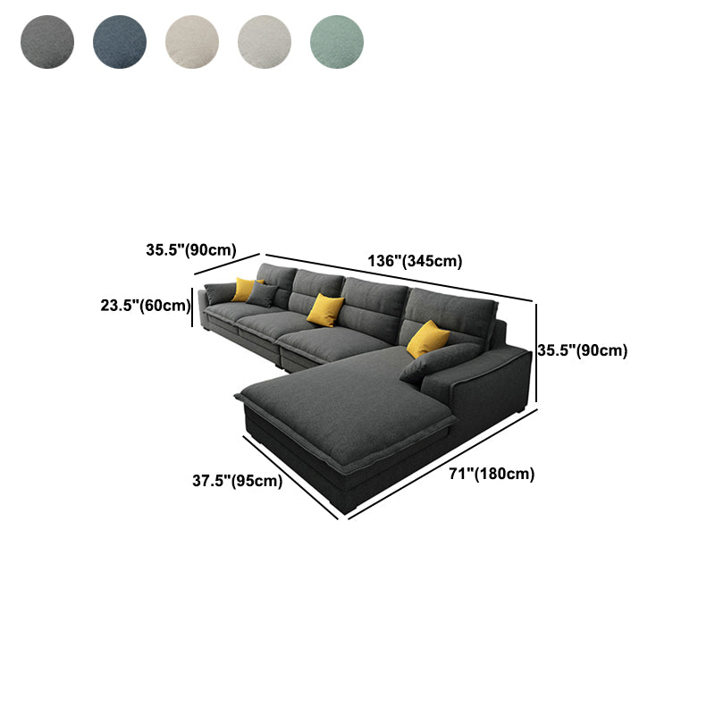 Divano sezionale di lino a forma di divano sezionale stazionario, cuscini posteriori