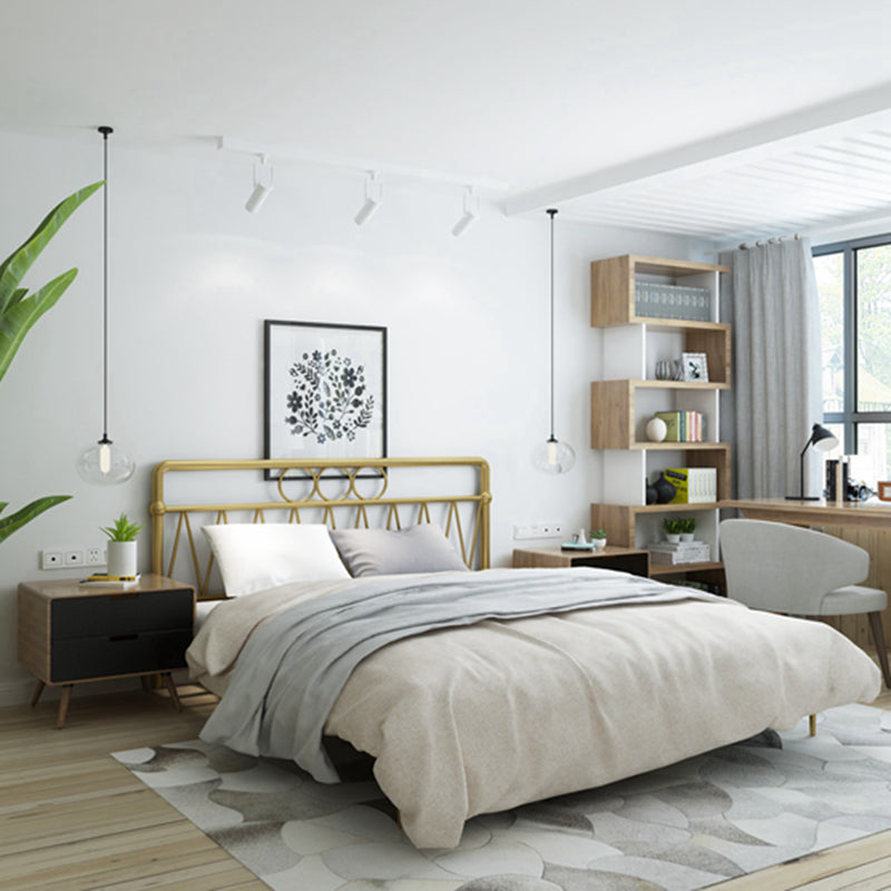 43.3" Tall Bed with Headboard Low Profile Bed with Metal Legs California King Gold Clearhalo 'Bedroom Furniture' 'Beds' 'furn' 'furn_beds' 'Furniture' 5651222