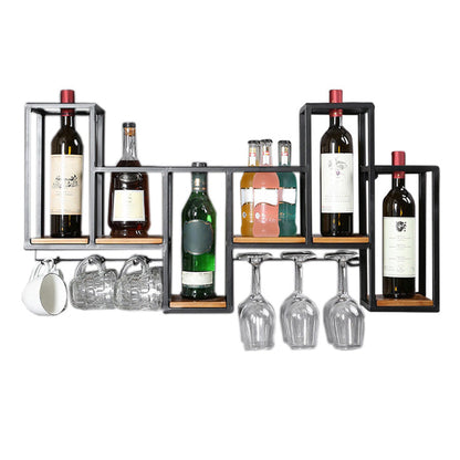 Portabottiglie per vino in bottiglia montata a parete industriale in nero anticato