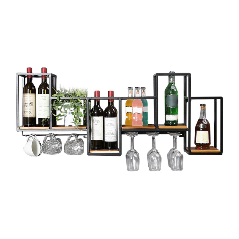 Portabottiglie per vino in bottiglia montata a parete industriale in nero anticato