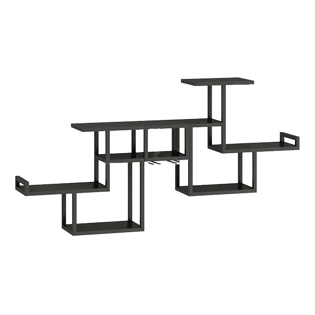 Botella de vino montada en la pared de metal y rejilla de vinos moderna con estante