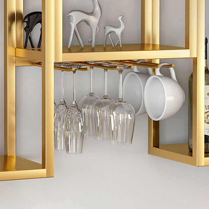 Botella de vino montada en la pared de metal y rejilla de vinos moderna con estante