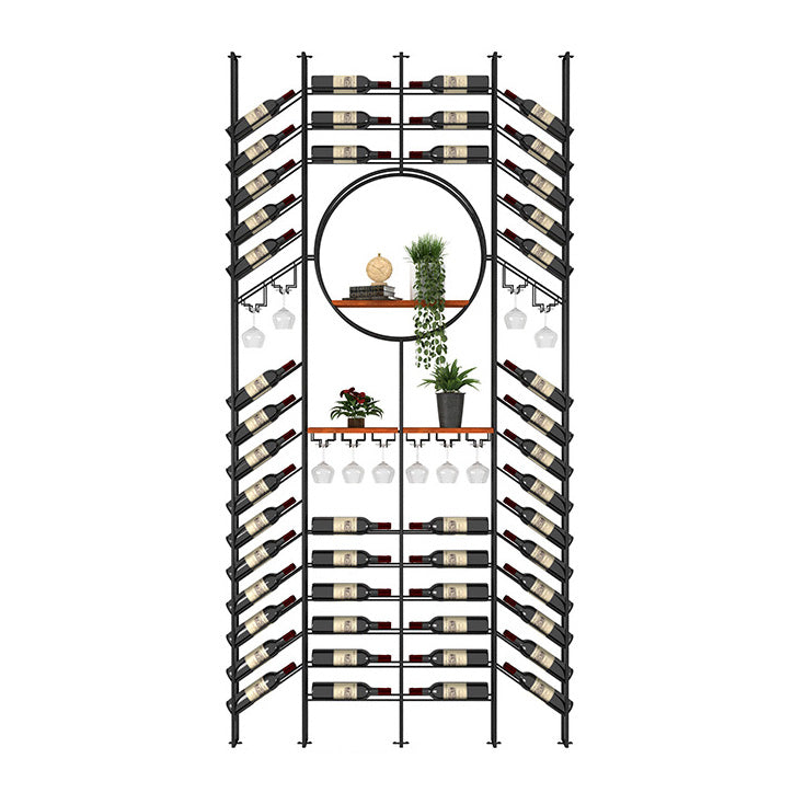 Iron Floor Wine Bottle & Glass Rack Black Industrial Wine Rack with Stemware Holder 74"L x 4"W x 94.5"H Clearhalo 'furn' 'furn_wine_racks' 'Furniture' 'Kitchen & Dining Furniture' 'Wine Racks' 'wine_racks' 5651814