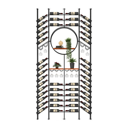Iron Floor Wine Bottle & Glass Rack Black Industrial Wine Rack with Stemware Holder 74"L x 4"W x 94.5"H Clearhalo 'furn' 'furn_wine_racks' 'Furniture' 'Kitchen & Dining Furniture' 'Wine Racks' 'wine_racks' 5651814