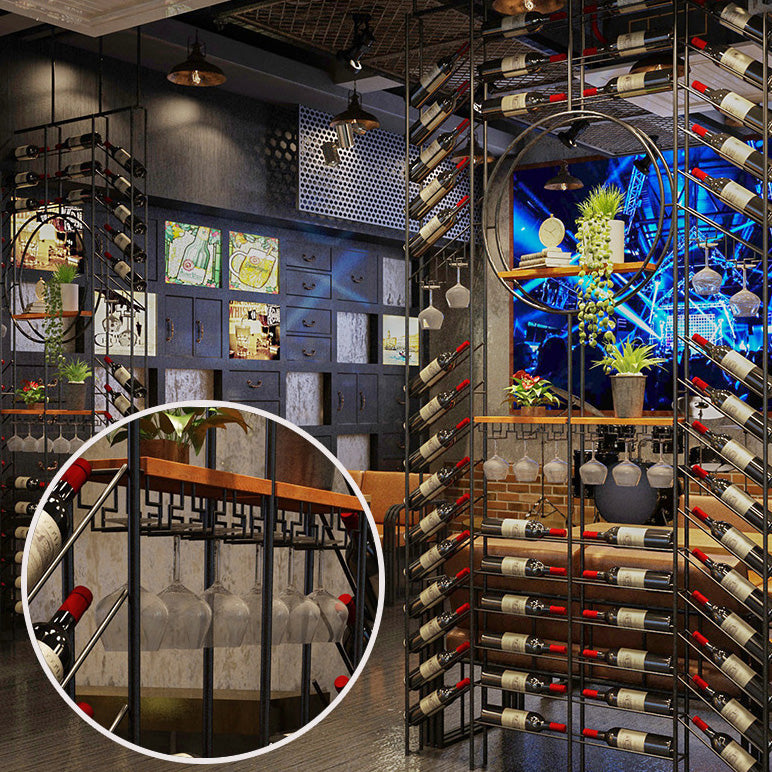 Iron Floor Wine Bottle & Glass Rack Black Industrial Wine Rack with Stemware Holder Clearhalo 'furn' 'furn_wine_racks' 'Furniture' 'Kitchen & Dining Furniture' 'Wine Racks' 'wine_racks' 5651815