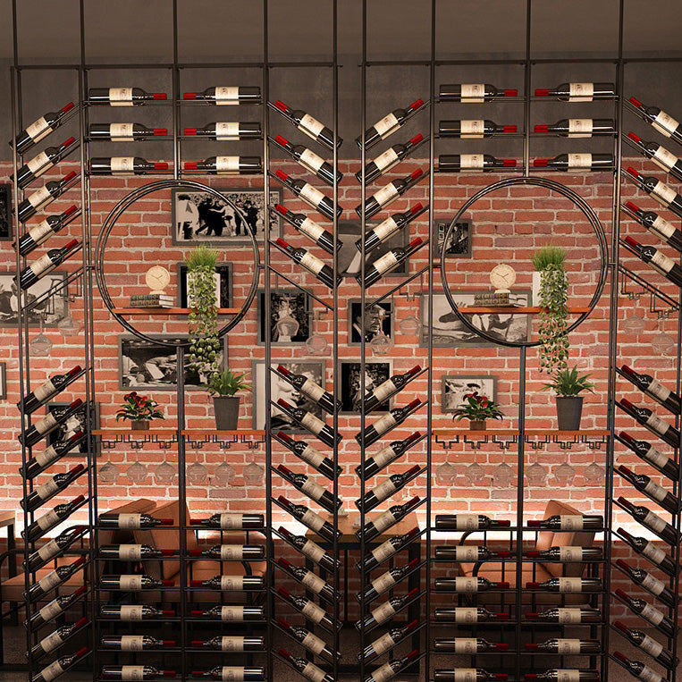 Iron Floor Wine Bottle & Glass Rack Black Industrial Wine Rack with Stemware Holder Clearhalo 'furn' 'furn_wine_racks' 'Furniture' 'Kitchen & Dining Furniture' 'Wine Racks' 'wine_racks' 5651817