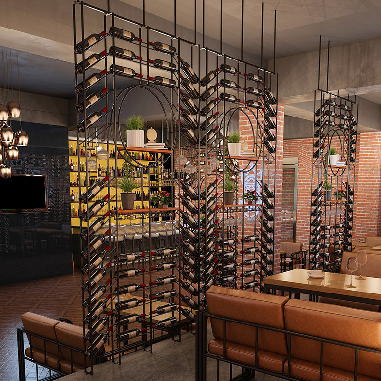 Iron Floor Wine Bottle & Glass Rack Black Industrial Wine Rack with Stemware Holder Clearhalo 'furn' 'furn_wine_racks' 'Furniture' 'Kitchen & Dining Furniture' 'Wine Racks' 'wine_racks' 5651818