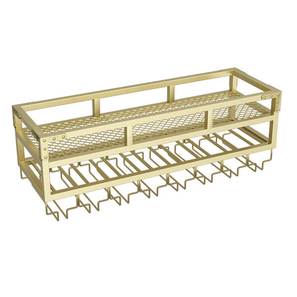 Metal Modern Wine Holder Rack Wall Mounted Wine Bottle & Glass Rack with Stemware Holder 31.5"L x 10"W x 11"H Gold Clearhalo 'furn' 'furn_wine_racks' 'Furniture' 'Kitchen & Dining Furniture' 'Wine Racks' 'wine_racks' 5651844