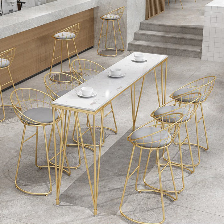 Tavolo da bar rettangolo in stile glam in finta scrivania da bar a base di bistrot marmo