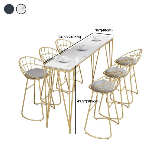 Tavolo da bar rettangolo in stile glam in finta scrivania da bar a base di bistrot marmo