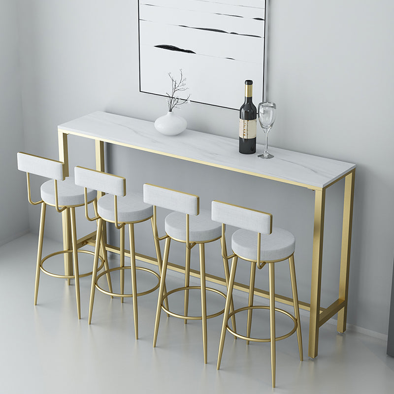 Glossy White Marble Top Bar Table Glam Pub Table with Metal Frame 70.9"L x 15.7"W x 41.3"H Gold Without Chairs Clearhalo 'Bar Furniture' 'Bar Tables' 'bar_tables' 'furn' 'furn_bar_tables' 'Furniture' 'Kitchen & Dining Furniture' 5651910