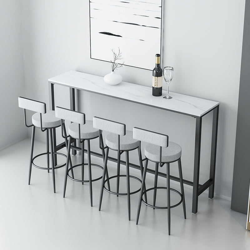 Glossy White Marble Top Bar Table Glam Pub Table with Metal Frame 70.9"L x 15.7"W x 41.3"H Black Without Chairs Clearhalo 'Bar Furniture' 'Bar Tables' 'bar_tables' 'furn' 'furn_bar_tables' 'Furniture' 'Kitchen & Dining Furniture' 5651911