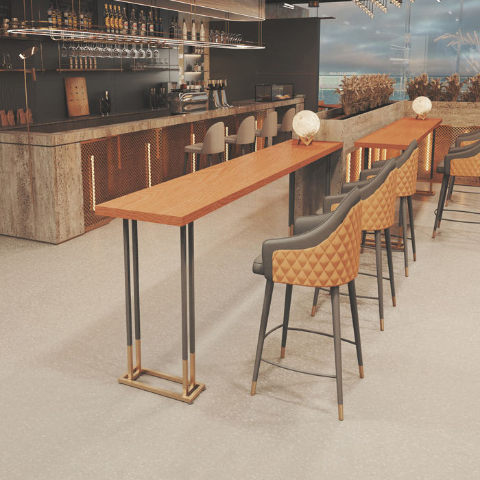 Glam Rectangle Bar Table Solid Wood Fixed Bar Dining Table for Indoor 55.1"L x 15.7"W x 41.3"H Brown Without Chairs Clearhalo 'Bar Furniture' 'Bar Tables' 'bar_tables' 'furn' 'furn_bar_tables' 'Furniture' 'Kitchen & Dining Furniture' 5651924