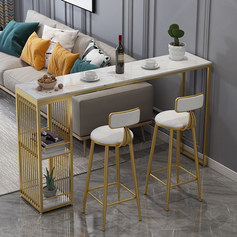 Rectangular Artificial Marble Pub Table Luxurious Bistro Table with Double Pedestal 63"L x 15.7"W x 41.3"H White Without Chairs Clearhalo 'Bar Furniture' 'Bar Tables' 'bar_tables' 'furn' 'furn_bar_tables' 'Furniture' 'Kitchen & Dining Furniture' 5651997