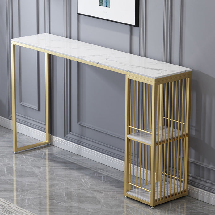 Rectangular Artificial Marble Pub Table Luxurious Bistro Table with Double Pedestal Clearhalo 'Bar Furniture' 'Bar Tables' 'bar_tables' 'furn' 'furn_bar_tables' 'Furniture' 'Kitchen & Dining Furniture' 5652003