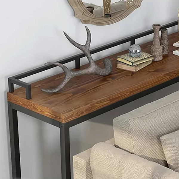 Rectangular Pine Wood Top Bistro Table Industrial Bar Table with Trestle Base in Black Clearhalo 'Bar Furniture' 'Bar Tables' 'bar_tables' 'furn' 'furn_bar_tables' 'Furniture' 'Kitchen & Dining Furniture' 5652102