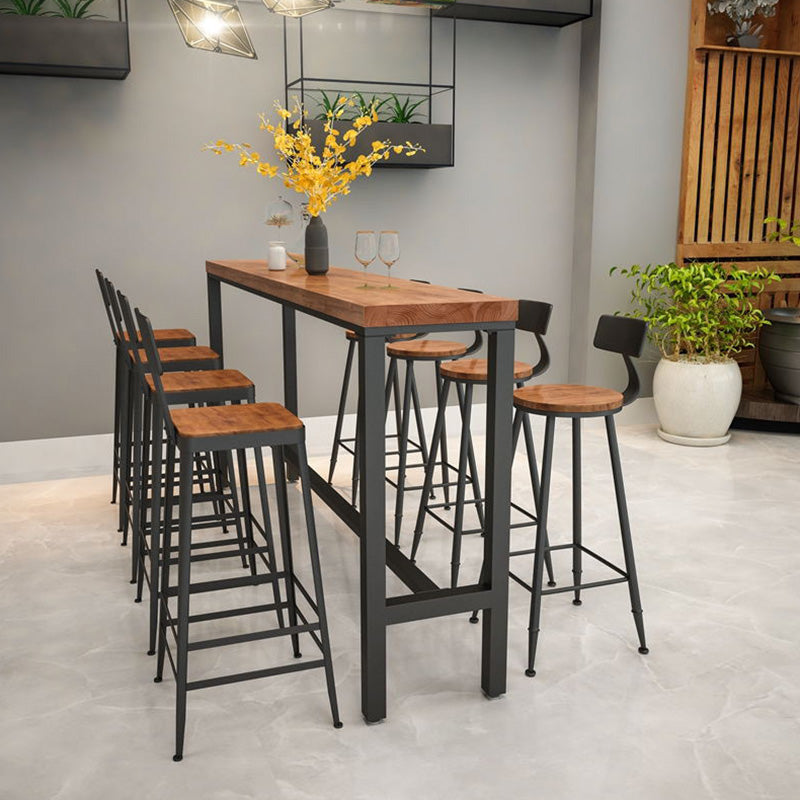 Rectangular Pine Wood Top Bar Table Industrial Bar Table with Black Trestle Base 86.6"L x 15.7"W x 41.3"H Without Chairs Clearhalo 'Bar Furniture' 'Bar Tables' 'bar_tables' 'furn' 'furn_bar_tables' 'Furniture' 'Kitchen & Dining Furniture' 5652158
